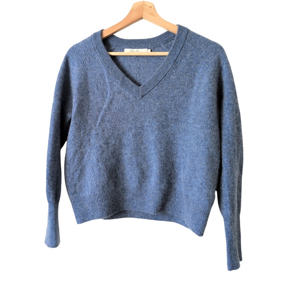 Harper Lane Blue 100% Cashmere V Neck Sweater Size S Luxury Old Money Fall Soft